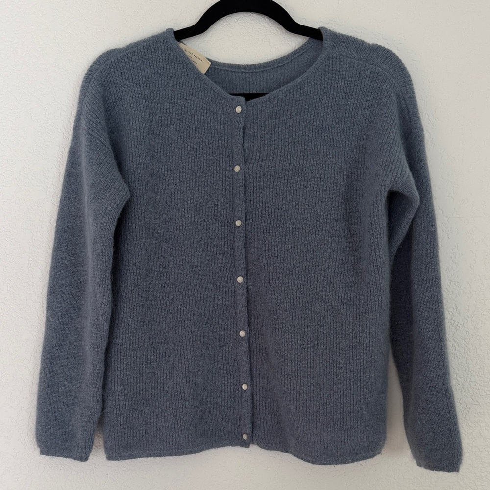 Sezane Heather Blue Button-Front Wool Blend Cardigan